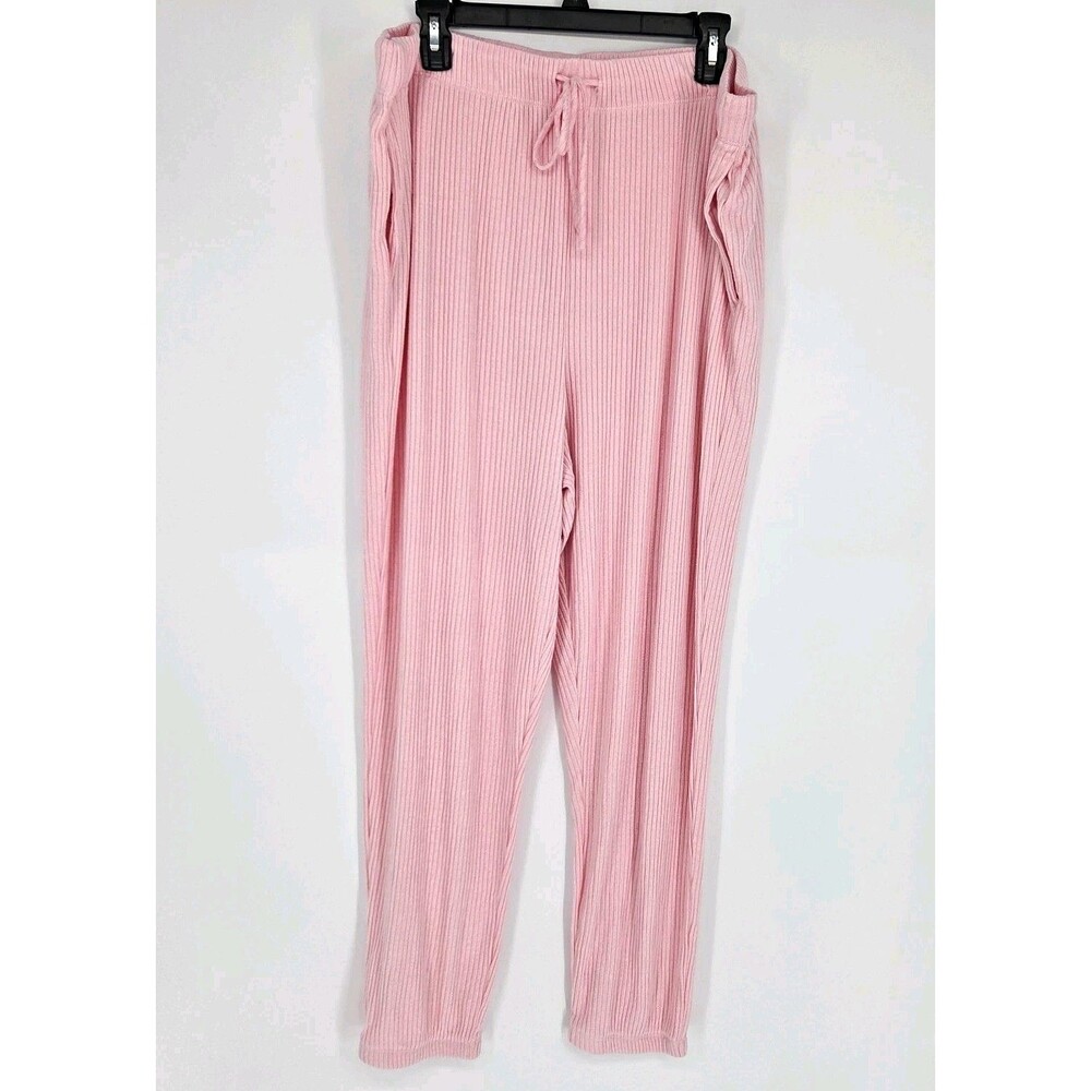 Cuddl Duds Pink Soft Rib Knit Lounge Pajama Pants Drawstring Pockets Womens 2XL